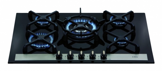 CDA Five Burner Gas On Glass Hob - HVG77BL